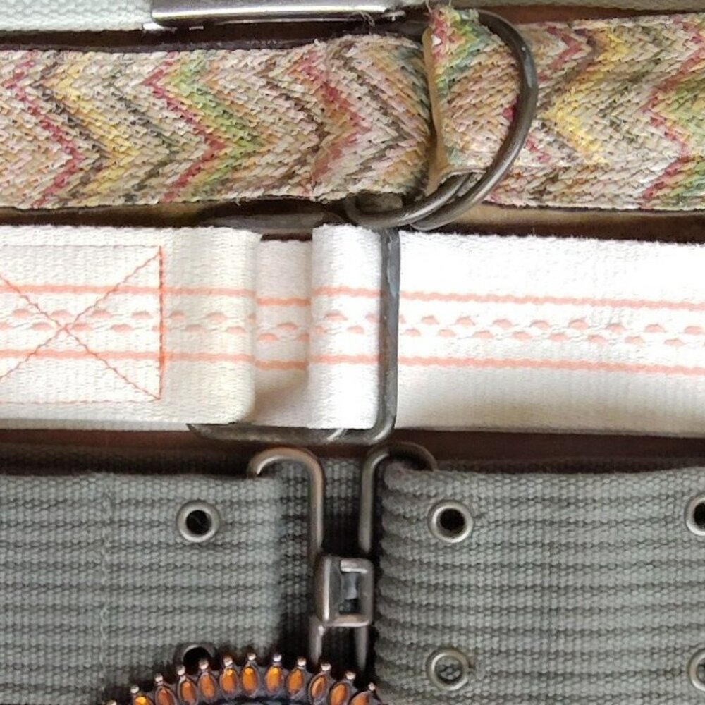 3-Belt Lot • Woven, Canvas, Grommet Styles • Adjustable Fit • Boho Utility Vibes